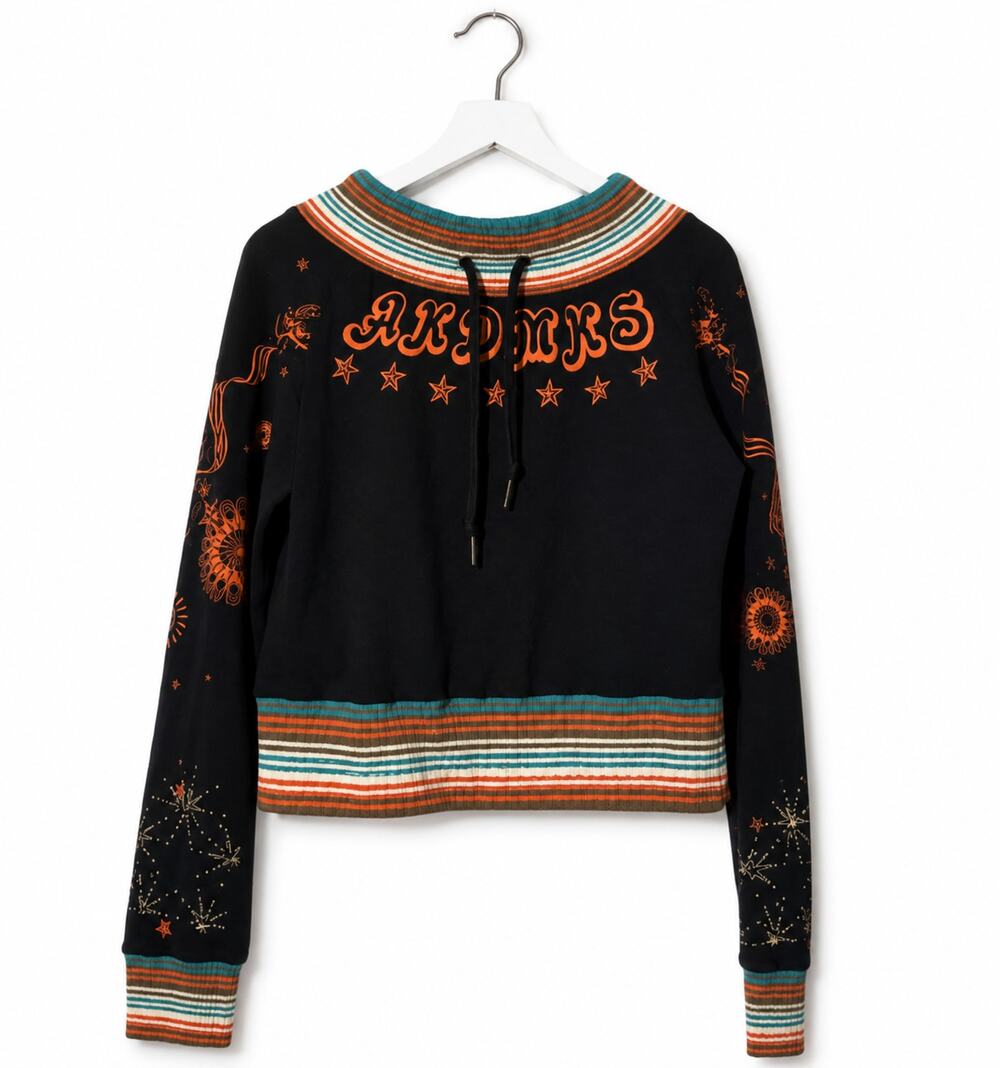 Akademiks Women's XXL Graphic Sweatshirt Black Striped Trim Y2K Drawstring Top